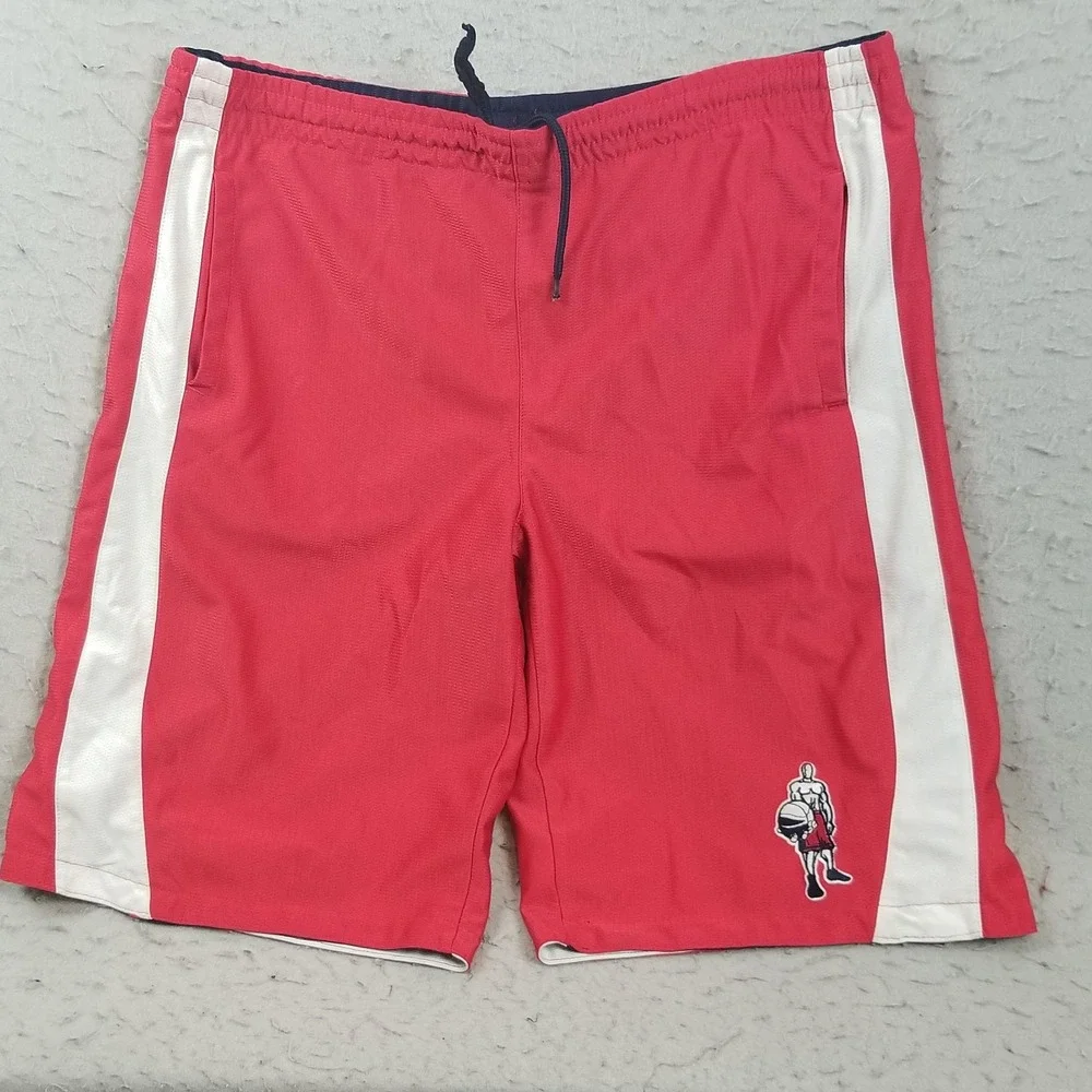 AND1 Reversible Shorts Mens 32 Red Navy Athletic Basketball Mesh Drawstring